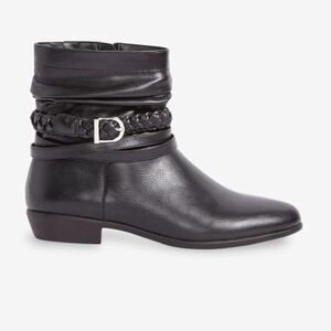 Comfortview Black Leather Ankle Boot with Braided Strap - New In Box